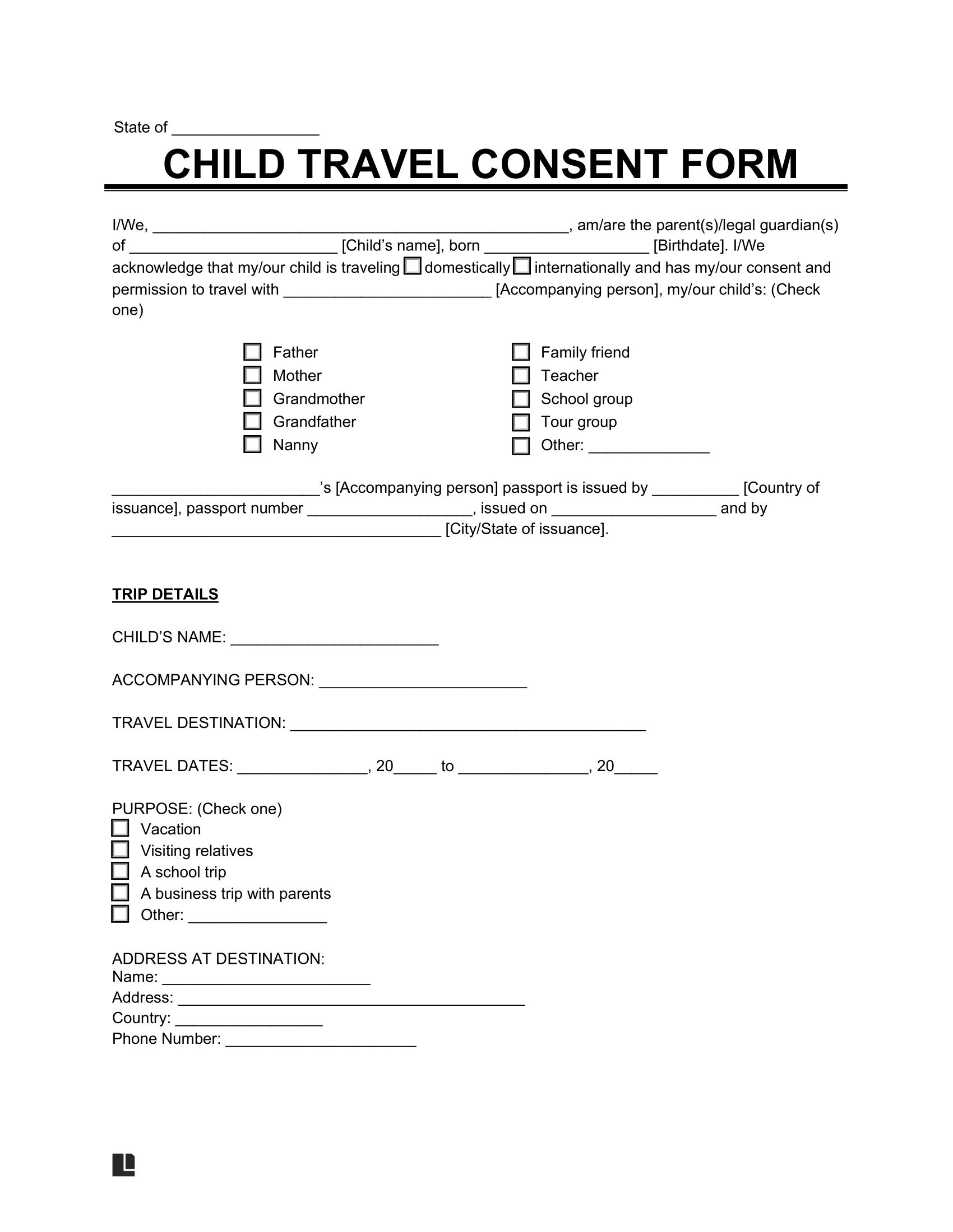 Child Travel Consent Form