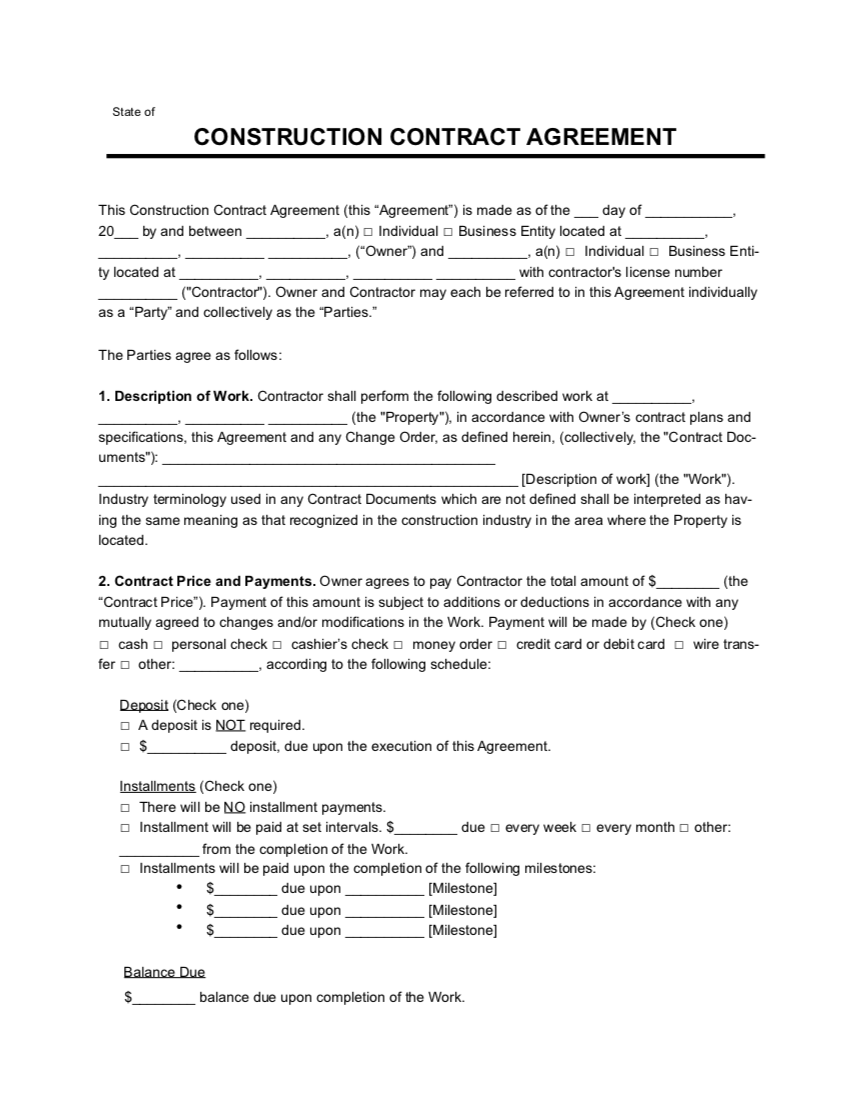 Construction Contract Agreement