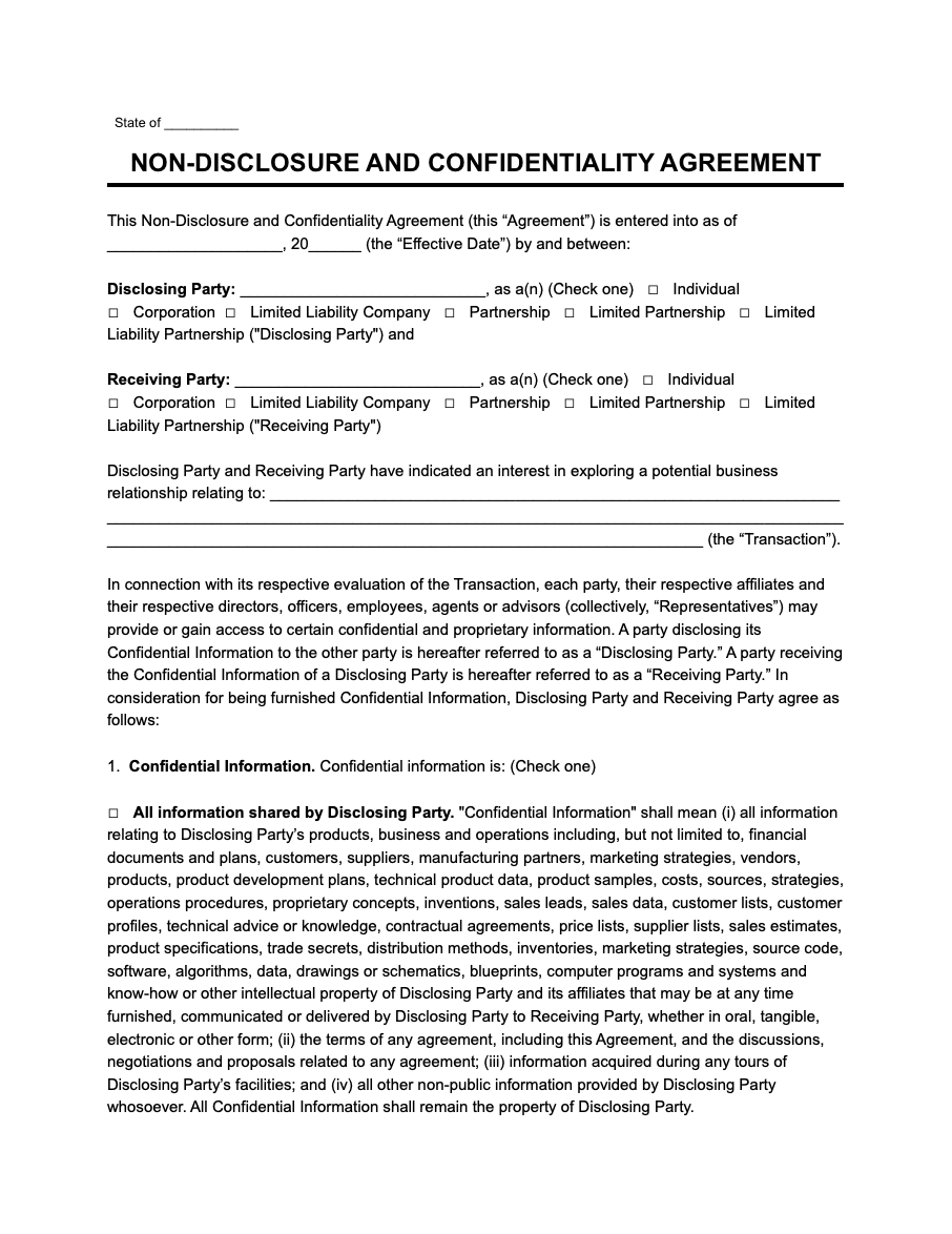 Non-Disclosure Agreement (NDA) Form