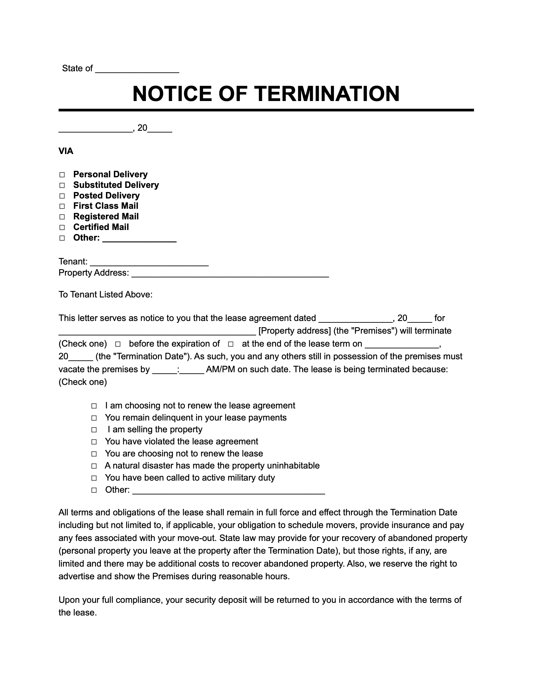 Lease Termination Form
